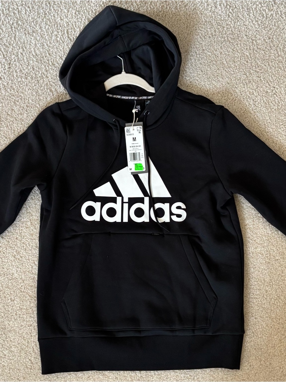 adidas Black Hoodie with White Logo - Kids Pullover